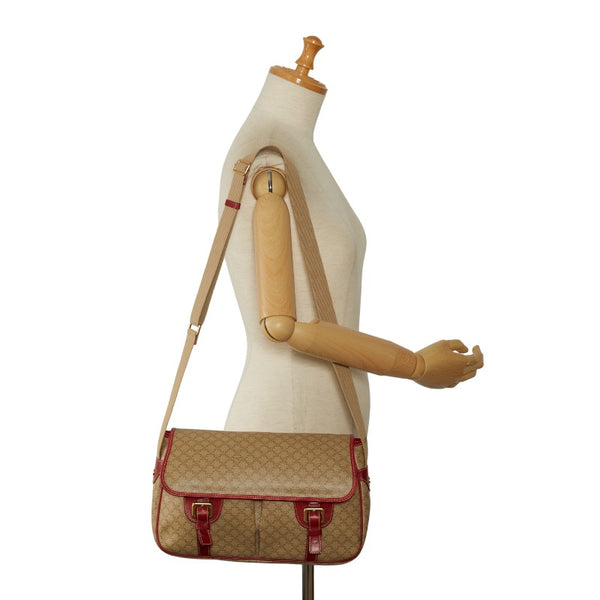 セリーヌ マカダム 斜め掛け ショルダーバッグ ベージュ レッド PVC レザー レディース CELINE 【中古】