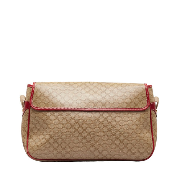 セリーヌ マカダム 斜め掛け ショルダーバッグ ベージュ レッド PVC レザー レディース CELINE 【中古】