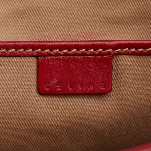 セリーヌ マカダム 斜め掛け ショルダーバッグ ベージュ レッド PVC レザー レディース CELINE 【中古】
