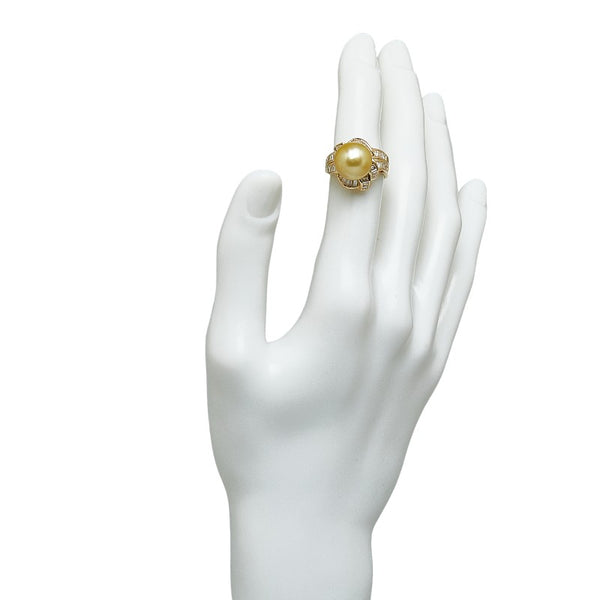 K18YG イエローゴールド 白蝶真珠11.8mm ダイヤ1.27ct リング 指輪 レディース 11.5号 【中古】