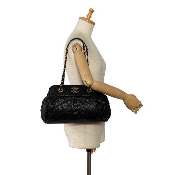 シャネル ココマーク マトラッセ チェーン ショルダーバッグ ブラック ゴールド ラムスキン レディース CHANEL 【中古】