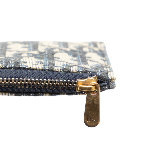 ディオール オブリーク サドル 長財布 チェーンウォレット ベージュ ネイビー キャンバス レザー レディース Dior 【中古】
