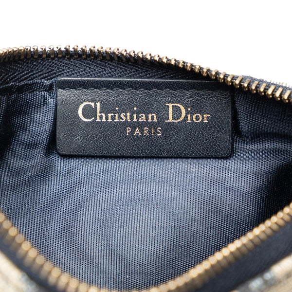 ディオール オブリーク サドル 長財布 チェーンウォレット ベージュ ネイビー キャンバス レザー レディース Dior 【中古】