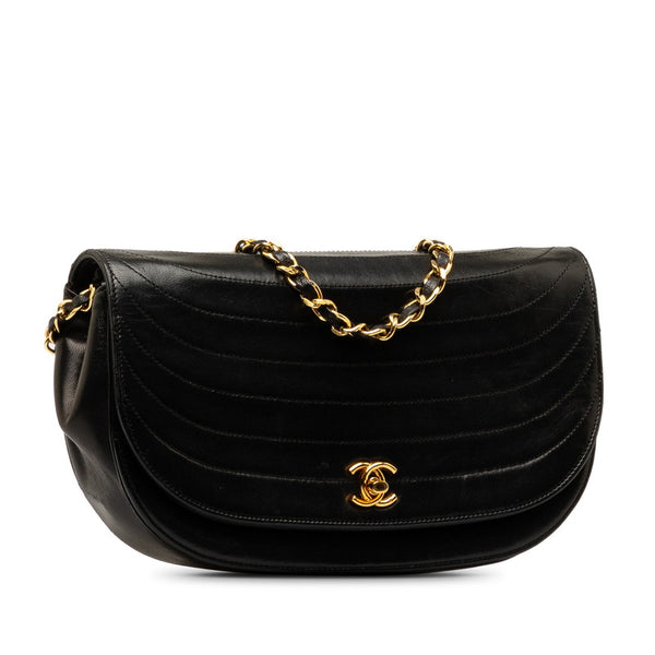 シャネル ココマーク ハーフムーン チェーン ショルダーバッグ ブラック ラムスキン レディース CHANEL 【中古】
