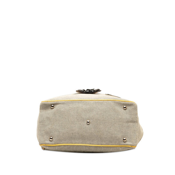 シャネル NO.5 チョコバー カメリア チェーン ハンドバッグ A31573 イエロー グレー キャンバス エナメル レディース CHANEL 【中古】