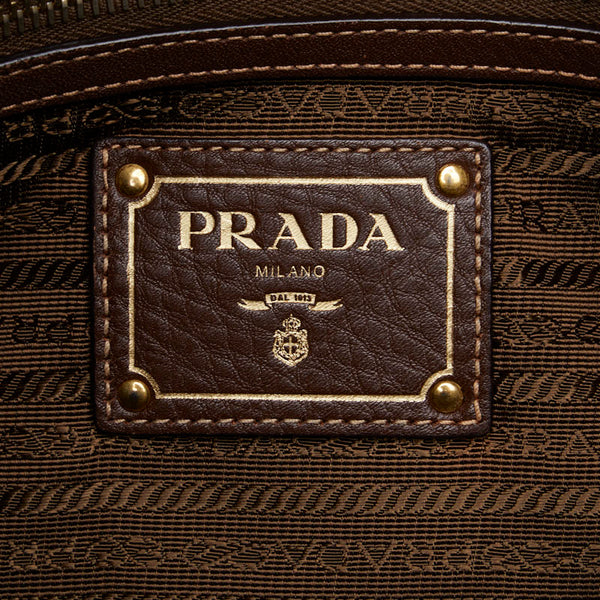 プラダ ロゴジャガード ハンドバッグ BR4635 ネイビー ブラウン キャンバス レザー レディース PRADA 【中古】