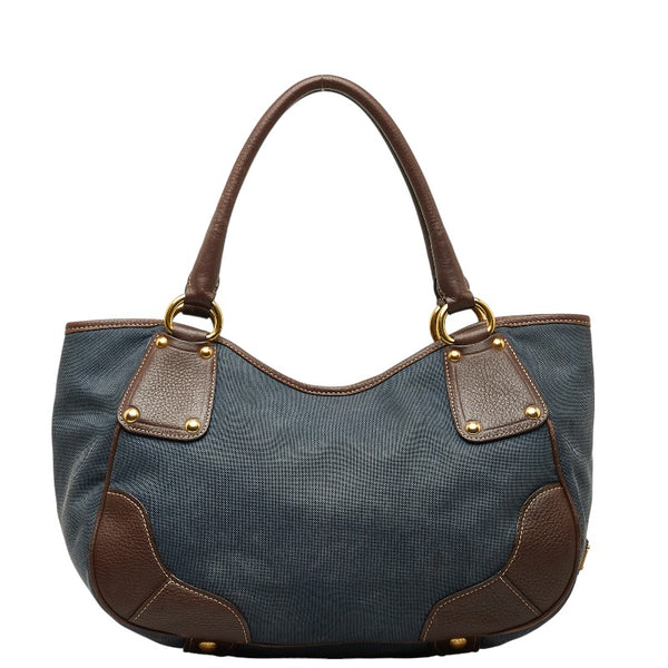 プラダ ロゴジャガード ハンドバッグ BR4635 ネイビー ブラウン キャンバス レザー レディース PRADA 【中古】