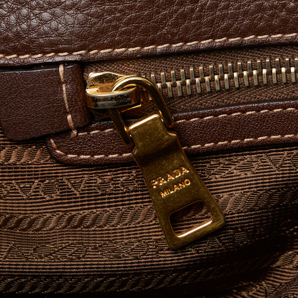 プラダ ロゴジャガード ハンドバッグ BR4635 ネイビー ブラウン キャンバス レザー レディース PRADA 【中古】