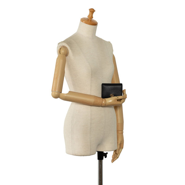 グッチ GGマーモント 二つ折り財布 コンパクトウォレット 456126 ブラック ゴールド レザー レディース GUCCI 【中古】