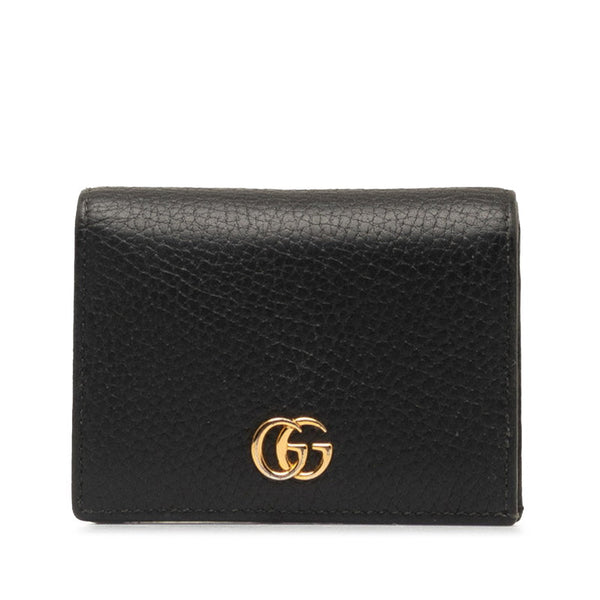 グッチ GGマーモント 二つ折り財布 コンパクトウォレット 456126 ブラック ゴールド レザー レディース GUCCI 【中古】