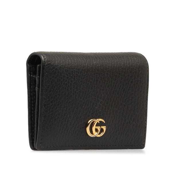 グッチ GGマーモント 二つ折り財布 コンパクトウォレット 456126 ブラック ゴールド レザー レディース GUCCI 【中古】
