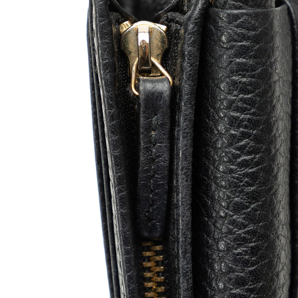 グッチ GGマーモント 二つ折り財布 コンパクトウォレット 456126 ブラック ゴールド レザー レディース GUCCI 【中古】