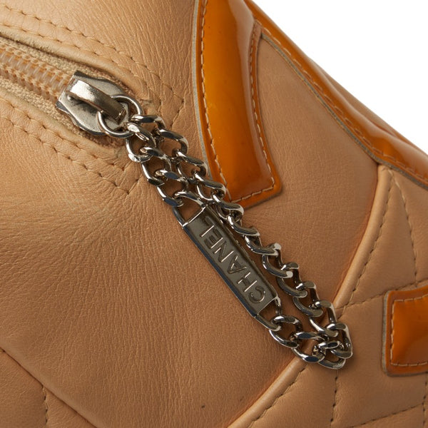 シャネル カンボン ココマーク ボーリングバッグ ハンドバッグ ベージュ オレンジ ラムスキン レディース CHANEL 【中古】