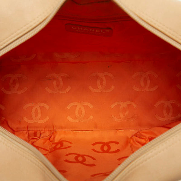 シャネル カンボン ココマーク ボーリングバッグ ハンドバッグ ベージュ オレンジ ラムスキン レディース CHANEL 【中古】