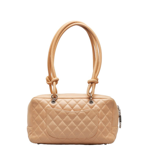 シャネル カンボン ココマーク ボーリングバッグ ハンドバッグ ベージュ オレンジ ラムスキン レディース CHANEL 【中古】