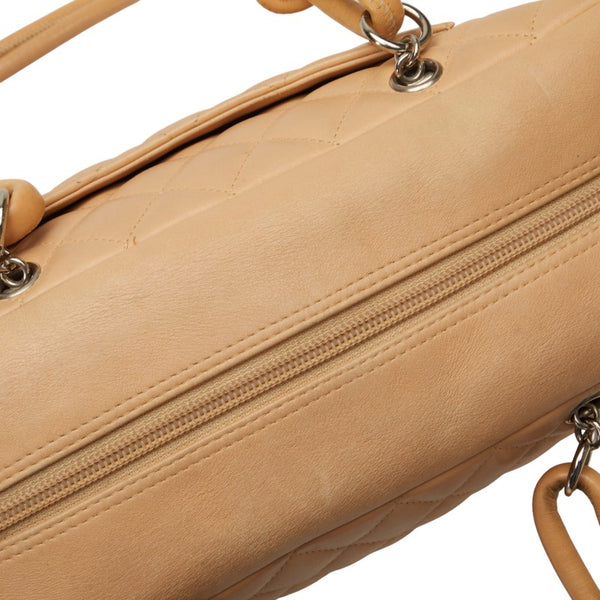 シャネル カンボン ココマーク ボーリングバッグ ハンドバッグ ベージュ オレンジ ラムスキン レディース CHANEL 【中古】