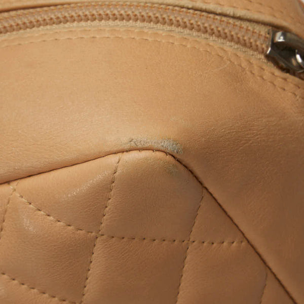 シャネル カンボン ココマーク ボーリングバッグ ハンドバッグ ベージュ オレンジ ラムスキン レディース CHANEL 【中古】