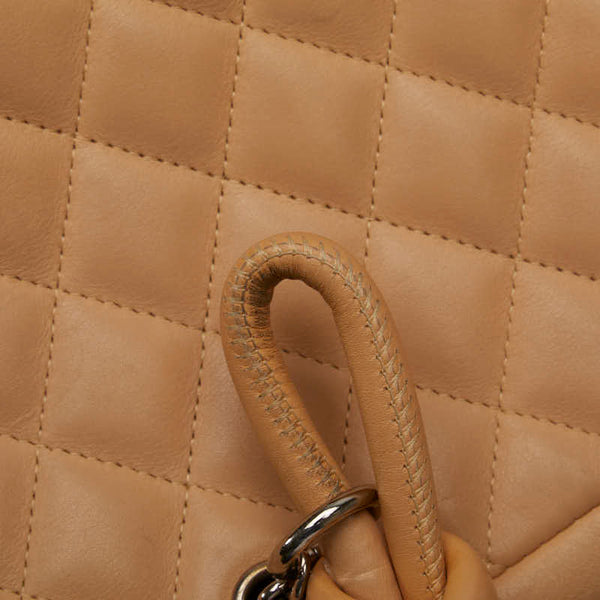 シャネル カンボン ココマーク ボーリングバッグ ハンドバッグ ベージュ オレンジ ラムスキン レディース CHANEL 【中古】