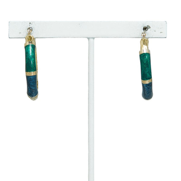 ゴールド ブルー グリーン K18YG イエローゴールド エナメル フープピアス レディース 【中古】