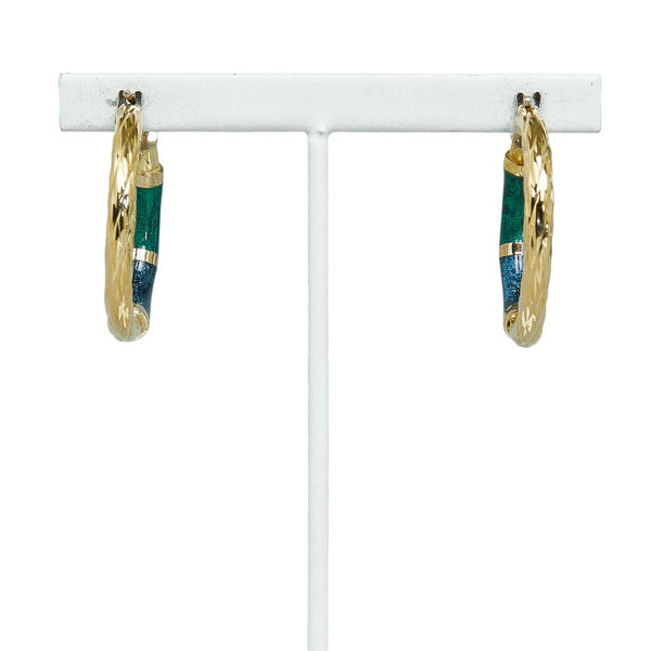 ゴールド ブルー グリーン K18YG イエローゴールド エナメル フープピアス レディース 【中古】