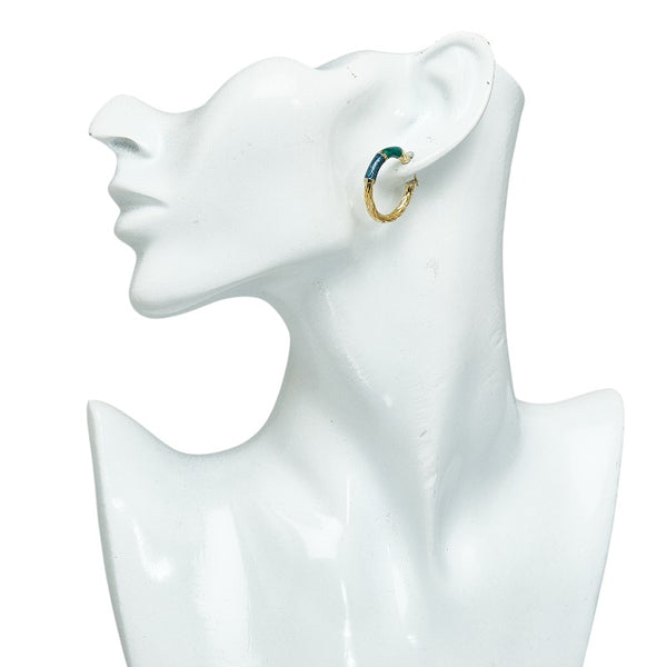 ゴールド ブルー グリーン K18YG イエローゴールド エナメル フープピアス レディース 【中古】