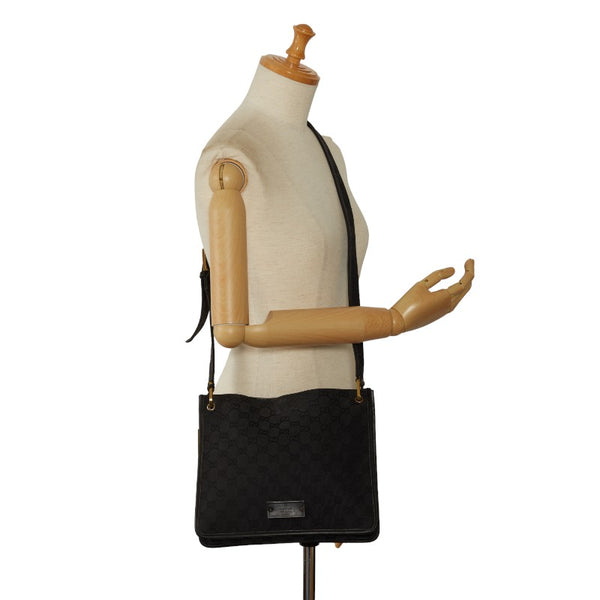 グッチ GGキャンバス 斜め掛け ショルダーバッグ 91762 ブラック キャンバス レザー レディース GUCCI 【中古】