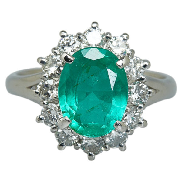 Pt900 プラチナ エメラルド2.075ct ダイヤ0.852ct リング 指輪 レディース 11号 【中古】