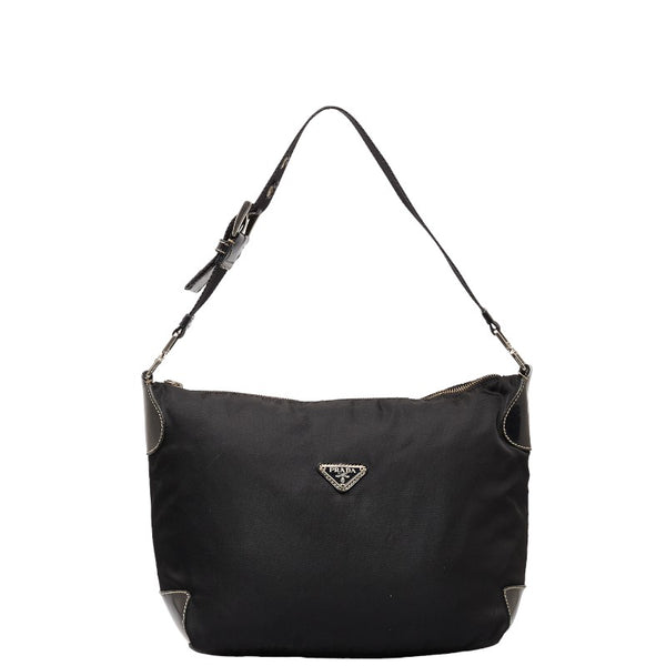 プラダ 三角ロゴプレート ワンショルダーバッグ ブラック ナイロン レザー レディース PRADA 【中古】