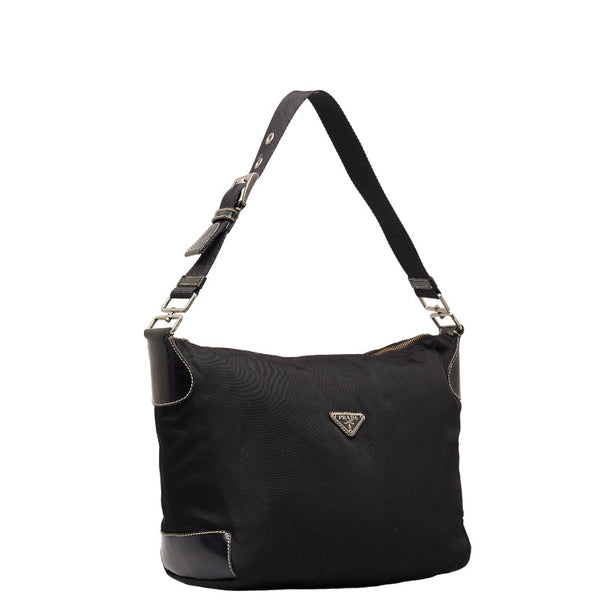 プラダ 三角ロゴプレート ワンショルダーバッグ ブラック ナイロン レザー レディース PRADA 【中古】