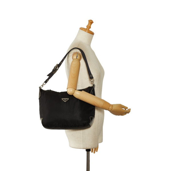 プラダ 三角ロゴプレート ワンショルダーバッグ ブラック ナイロン レザー レディース PRADA 【中古】