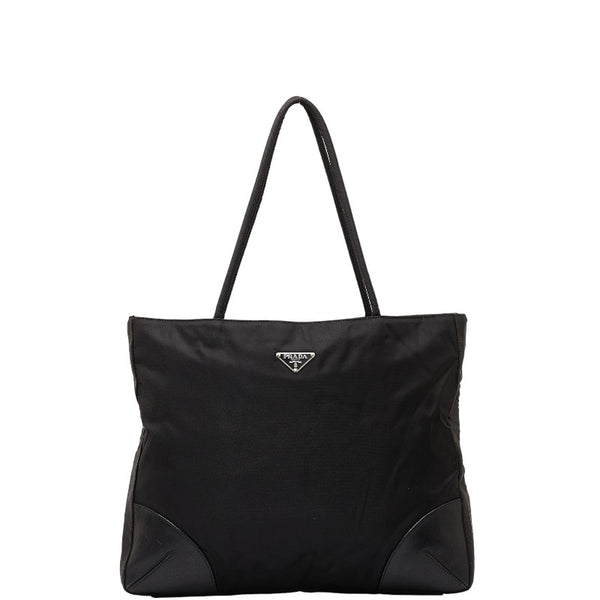プラダ 三角ロゴプレート ハンドバッグ トートバッグ ブラック ナイロン レザー レディース PRADA 【中古】