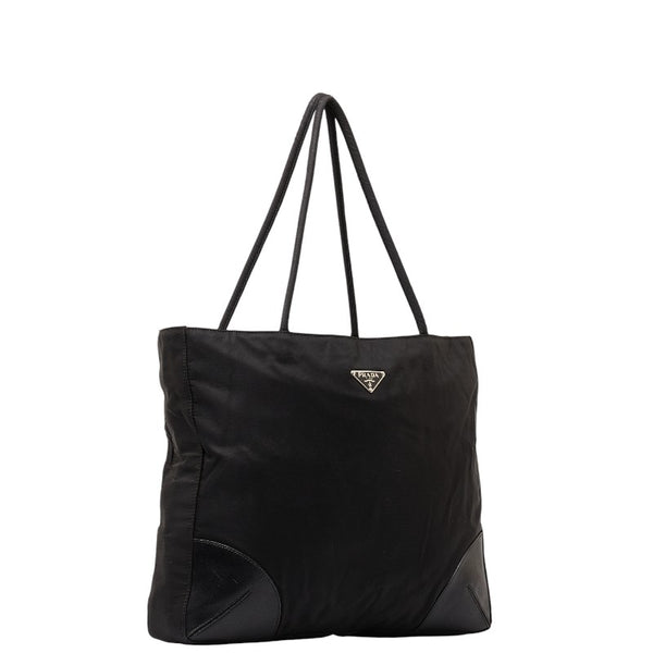 プラダ 三角ロゴプレート ハンドバッグ トートバッグ ブラック ナイロン レザー レディース PRADA 【中古】