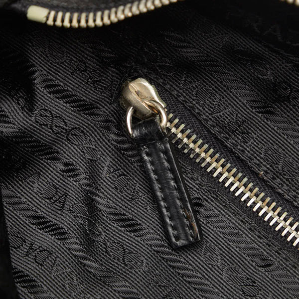 プラダ 三角ロゴプレート ハンドバッグ トートバッグ ブラック ナイロン レザー レディース PRADA 【中古】