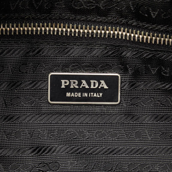 プラダ 三角ロゴプレート ハンドバッグ トートバッグ ブラック ナイロン レザー レディース PRADA 【中古】