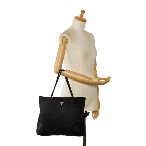 プラダ 三角ロゴプレート ハンドバッグ トートバッグ ブラック ナイロン レザー レディース PRADA 【中古】