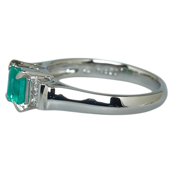 Pt850 プラチナ エメラルド0.48ct ダイヤ0.15ct リング 指輪 レディース 10.5号 【中古】