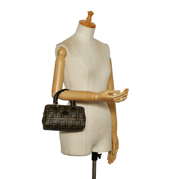 フェンディ ズッカ ハンドバッグ ミニボストンバッグ ブラウン PVC レザー レディース FENDI 【中古】