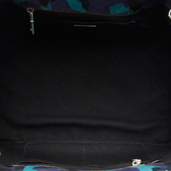 プラダ カナパ 迷彩 カモフラージュ 三角ロゴプレート ハンドバッグ ショルダーバッグ 2WAY B2642B ブルー マルチカラー キャンバス レディース PRADA 【中古】