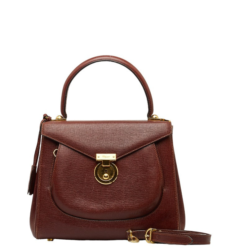 サルヴァトーレフェラガモ ガンチーニ ハンドバッグ ショルダーバッグ 2WAY 215618 ブラウン ゴールド レザー レディース Salvatore Ferragamo 【中古】