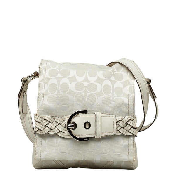 コーチ シグネチャー 斜め掛け ショルダーバッグ ホワイト キャンバス レザー レディース COACH 【中古】