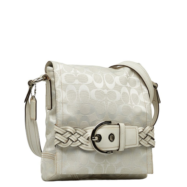 コーチ シグネチャー 斜め掛け ショルダーバッグ ホワイト キャンバス レザー レディース COACH 【中古】