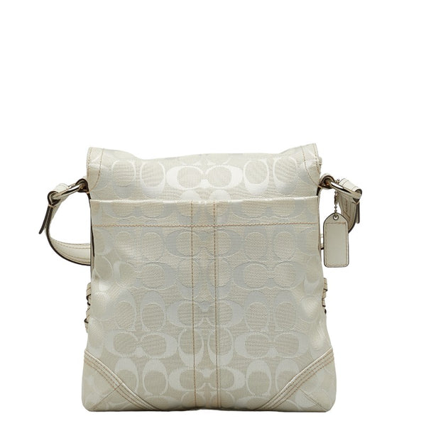 コーチ シグネチャー 斜め掛け ショルダーバッグ ホワイト キャンバス レザー レディース COACH 【中古】