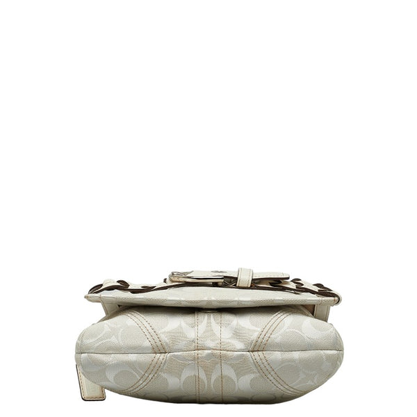 コーチ シグネチャー 斜め掛け ショルダーバッグ ホワイト キャンバス レザー レディース COACH 【中古】