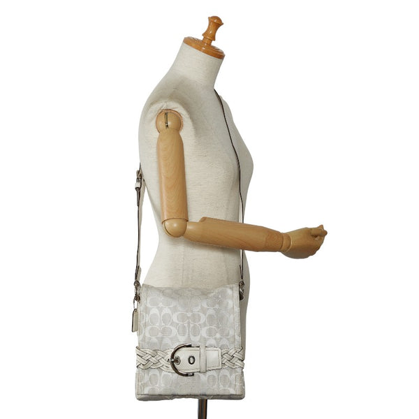 コーチ シグネチャー 斜め掛け ショルダーバッグ ホワイト キャンバス レザー レディース COACH 【中古】