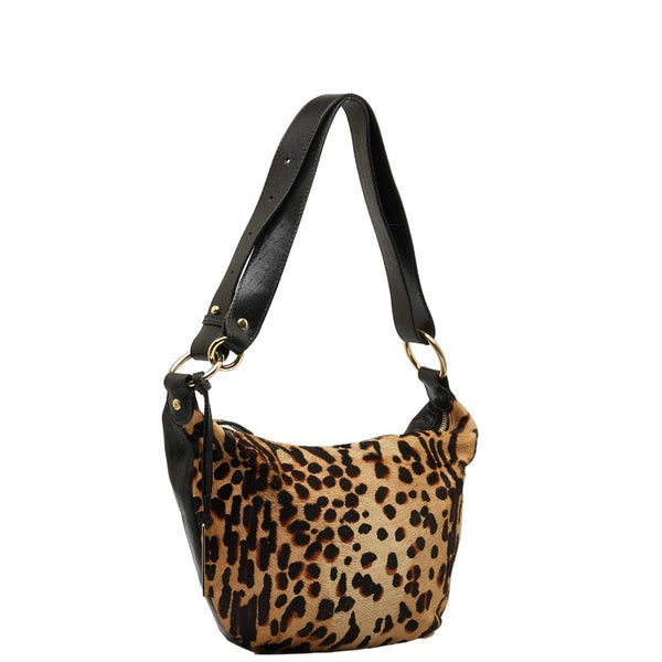 フルラ 豹柄 レオパード ワンショルダーバッグ ハンドバッグ ブラック ブラウン ハラコ レザー レディース Furla 【中古】