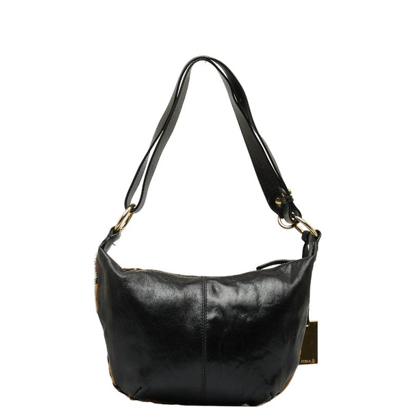 フルラ 豹柄 レオパード ワンショルダーバッグ ハンドバッグ ブラック ブラウン ハラコ レザー レディース Furla 【中古】