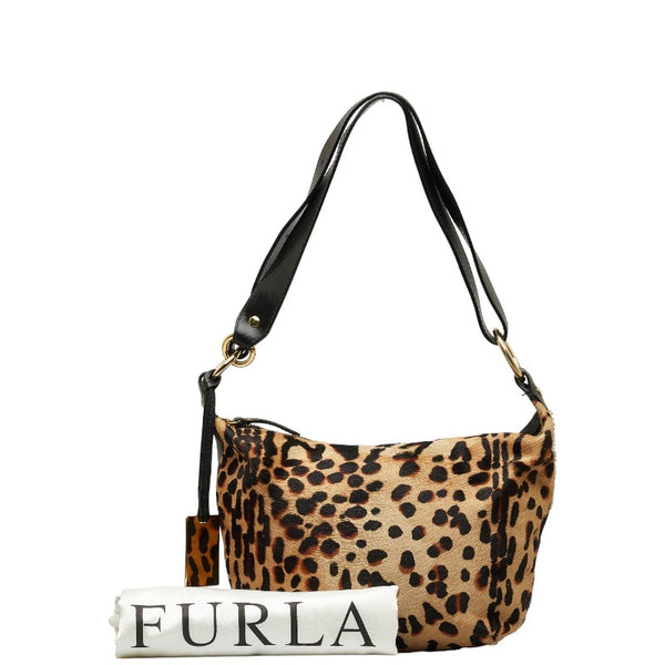 フルラ 豹柄 レオパード ワンショルダーバッグ ハンドバッグ ブラック ブラウン ハラコ レザー レディース Furla 【中古】