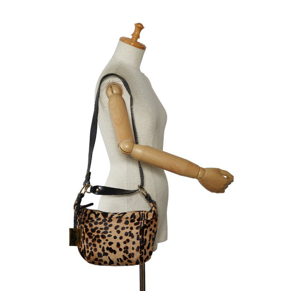 フルラ 豹柄 レオパード ワンショルダーバッグ ハンドバッグ ブラック ブラウン ハラコ レザー レディース Furla 【中古】
