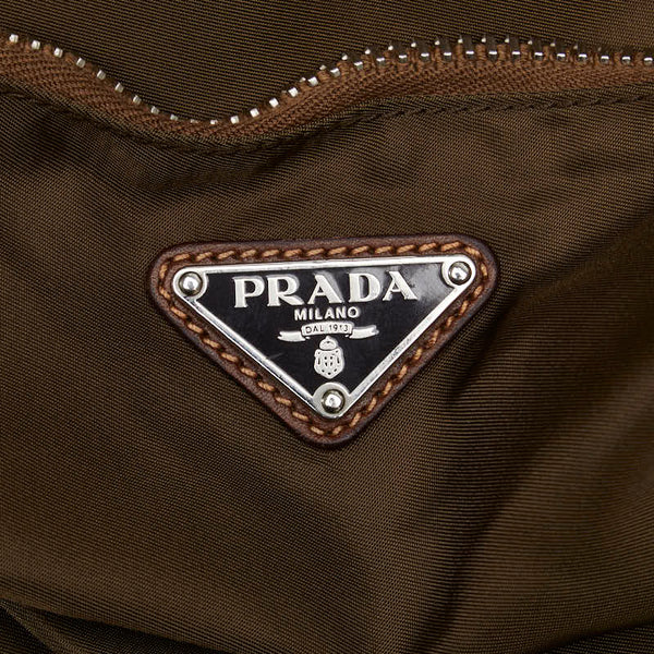 プラダ 三角ロゴプレート ガーメント ハンドバッグ ショルダーバッグ 2WAY カーキグリーン ブラウン ナイロン レザー メンズ PRADA 【中古】