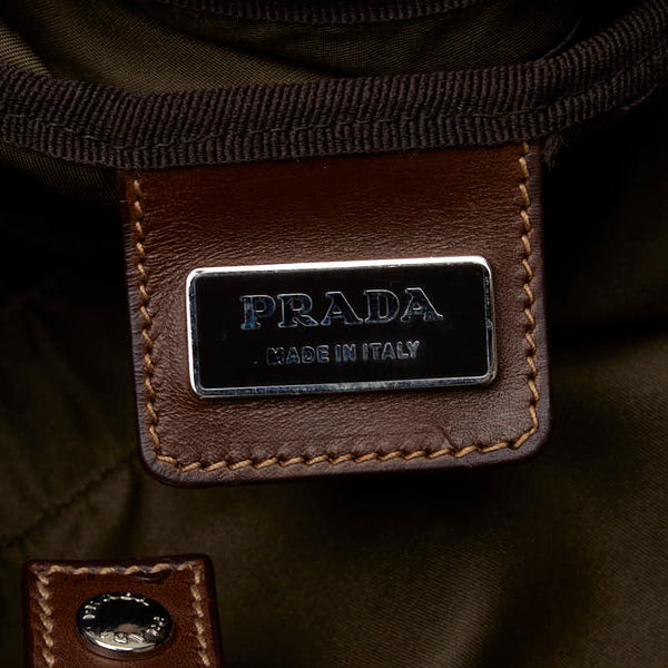 プラダ 三角ロゴプレート ガーメント ハンドバッグ ショルダーバッグ 2WAY カーキグリーン ブラウン ナイロン レザー メンズ PRADA 【中古】